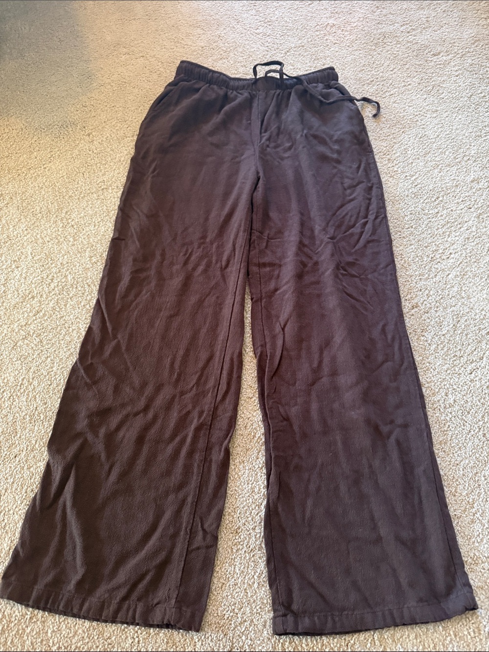 Wide-Leg Drawcord Lounge Pants - Brown